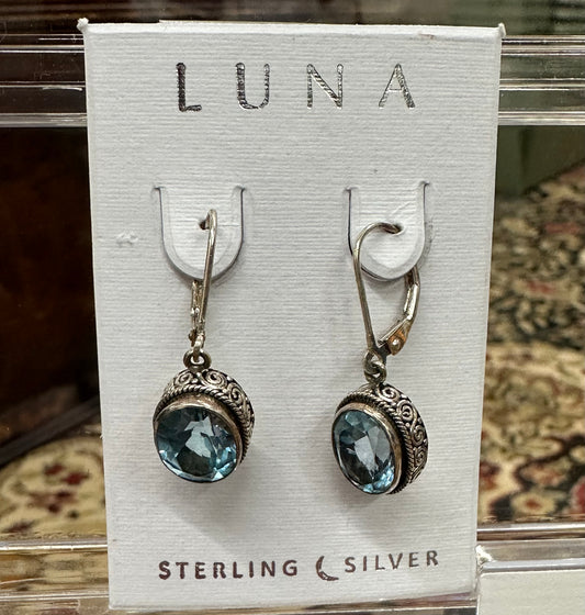 Earrings - Sterling Silver & Blue Topaz - Round